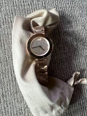 Movado Rose Gold Pavé Dial Bracelet Watch